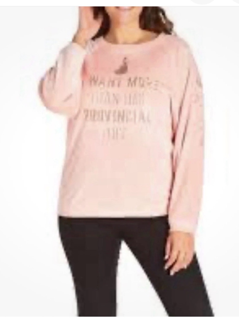 Disney Beauty and the Beast Women’s 1X "Provincial Life" Pink Velour Crewneck.